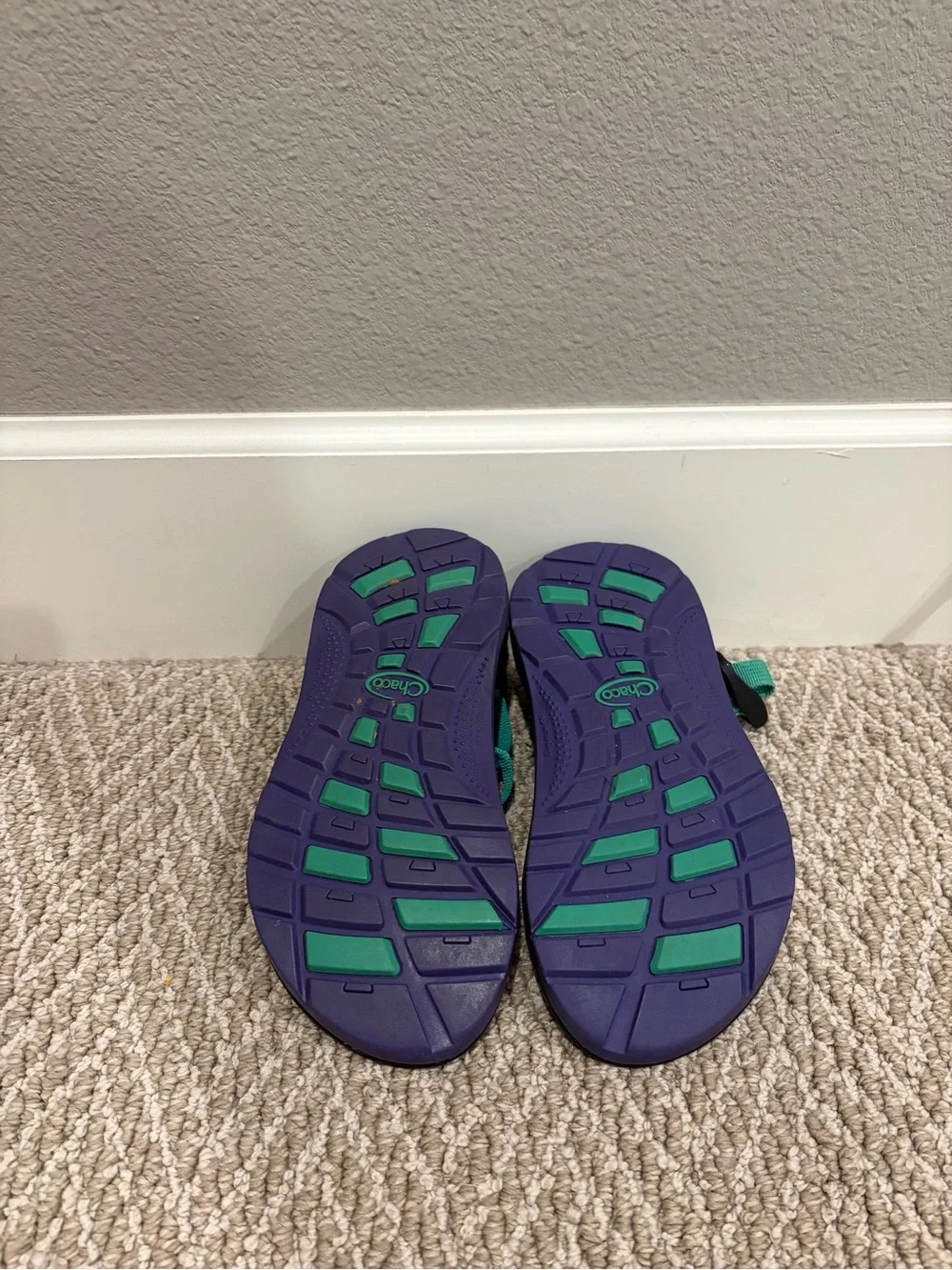 Chaco Kids Teal and Black Zigzag Strap Sandals